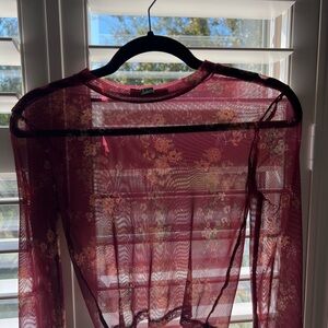 Forever 21 Burgundy Floral Mesh Top